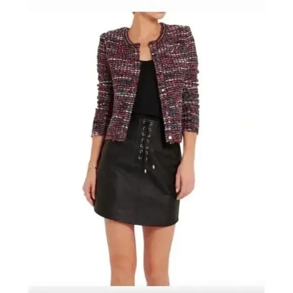 IRO Carene Tweed Jacket Blazer Knit Knotted Boucle Red Black Wool Blend 34 XS - Picture 7 of 11